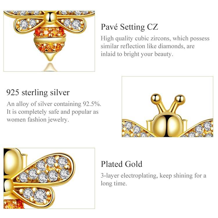 Silver Bee Earrings For Girls color: gold|silver