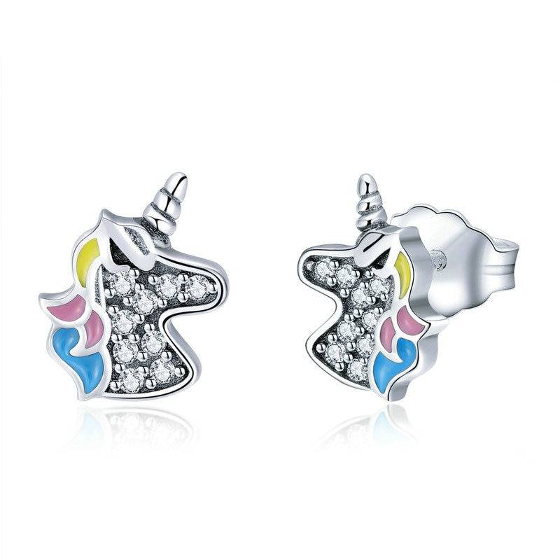 Unicorn Shaped 925 Sterling Silver Stud Earrings 8703dcb1fe25ce56b571b2: Silver