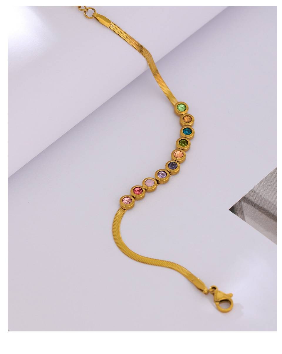 Yhpup Exquisite Colorful Cubic Zirconia Bracelet New Stainless Steel 18 K Metal Rainbow Jewelry Bracelet 2021 браслеты женские