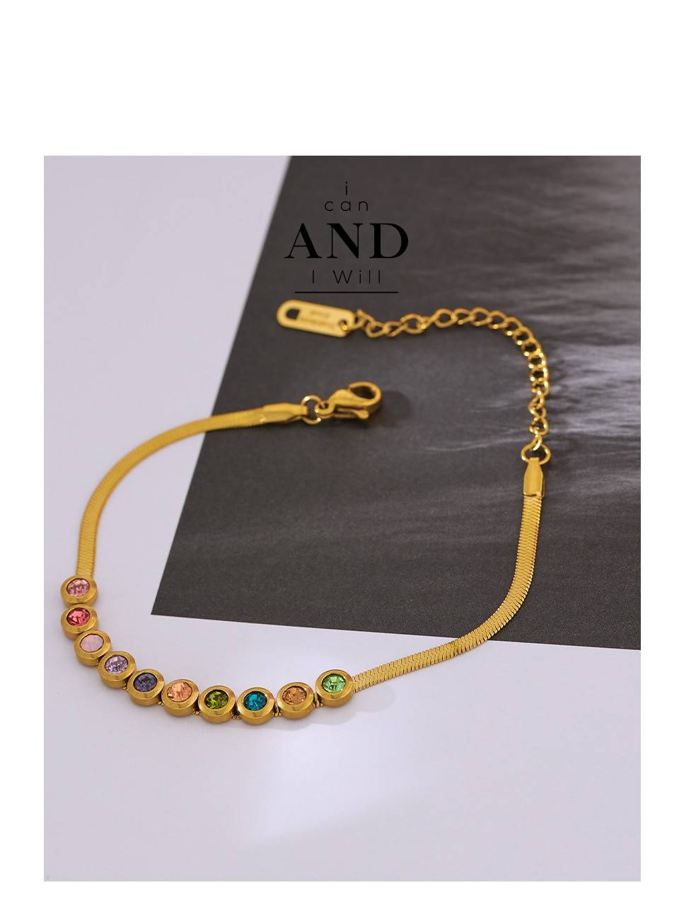 Yhpup Exquisite Colorful Cubic Zirconia Bracelet New Stainless Steel 18 K Metal Rainbow Jewelry Bracelet 2021 браслеты женские Uncategorized 8d255f28538fbae46aeae7: YH1537A Necklace|YH1538A Bracelet