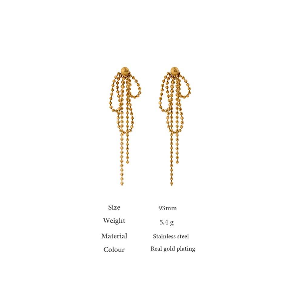 Yhpup Stainless Steel Bead Tassel Earrings Charm Metal New Geometric Drop Earrings for Women сережки необычные Jewelry 2021 Uncategorized 8d255f28538fbae46aeae7: YH1899A Gold
