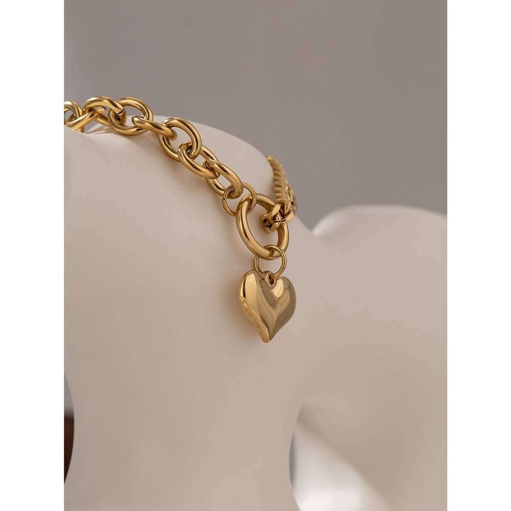 Yhpup Statement Heart Pendant Bracelet Stainless Steel Gold 18 K Plated Jewelry Trendy Metal Texture Bracelet Accessories 2021 Uncategorized 8d255f28538fbae46aeae7: YH261A Gold