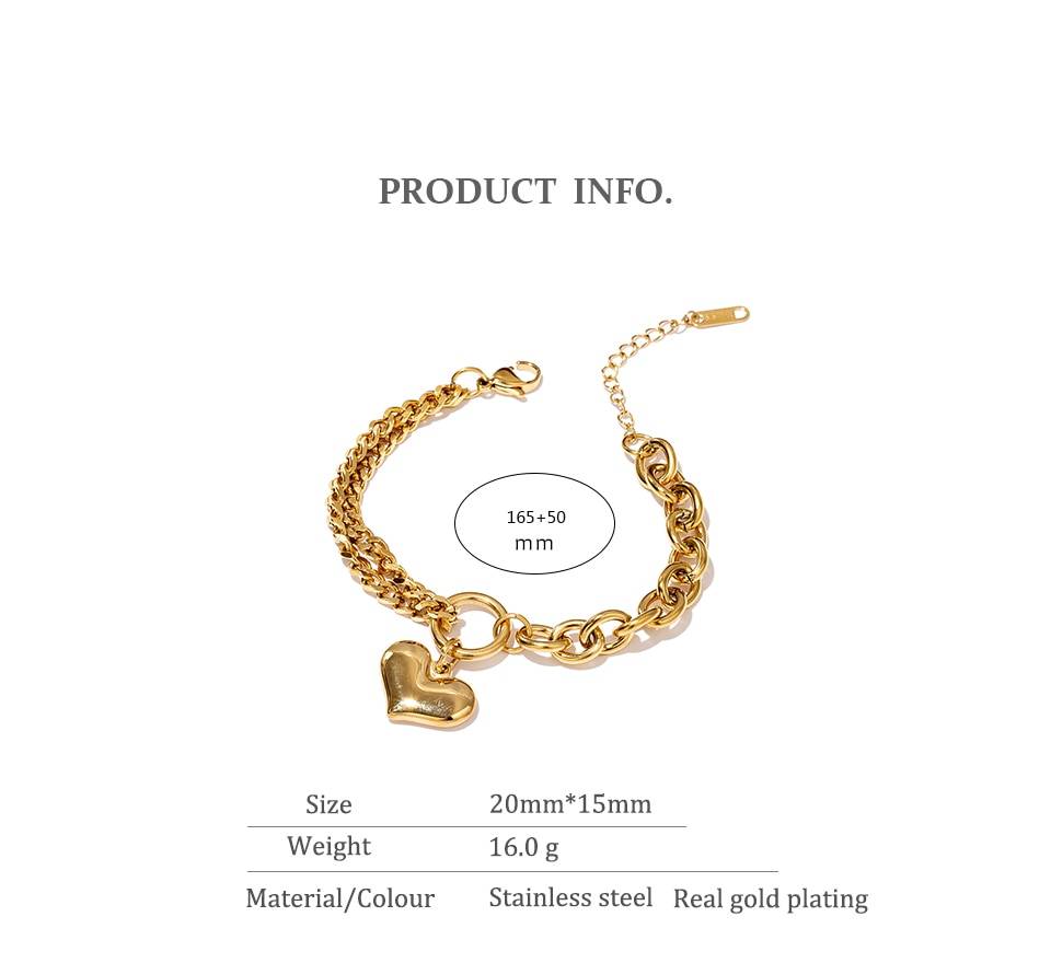 Yhpup Statement Heart Pendant Bracelet Stainless Steel Gold 18 K Plated Jewelry Trendy Metal Texture Bracelet Accessories 2021