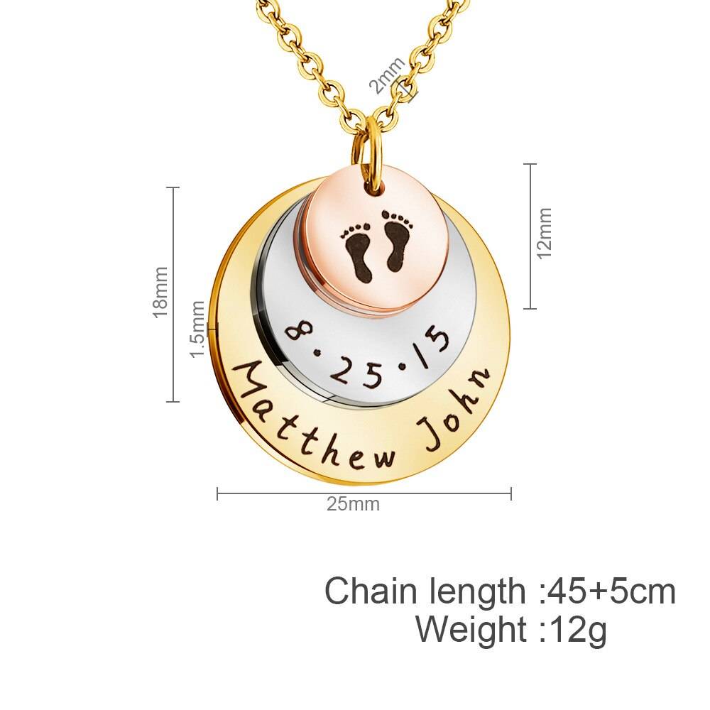Custom Baby Feet Drop Pendant Necklaces Stainless Steel Engraved Name/Birthdate Personalized Necklace for Women