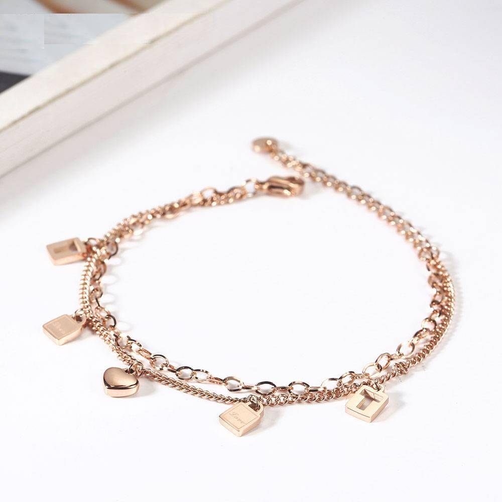 Layered Charm Bracelet For Women – ADELE Bracelets 8d255f28538fbae46aeae7: Rose Gold|Steel Color