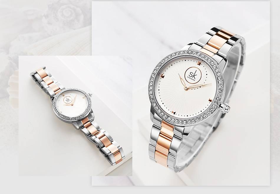 SK Elegant Diamond Dial Ladies Wrist Watch Stainless Steel Watch Strap Bracelet Women Relogios Feminino Watch Women Wrist Watch