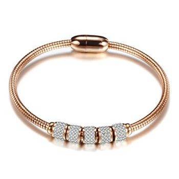 Drop shipping Fashion Woman Bracelet and Bangles With Magnetic Clasp Women Stainless Steel Bracelet Bangles Jewelry Wholesale Bangles Bracelets Metal Color: Rose